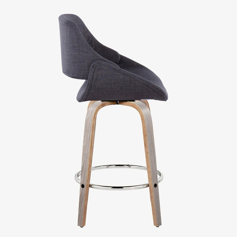 Tabouret de comptoir rembourré avec repose-pieds rond chromé et assise pivotante