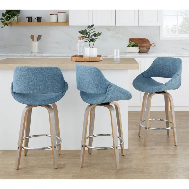 Tabouret de comptoir rembourré avec repose-pieds rond chromé et assise pivotante