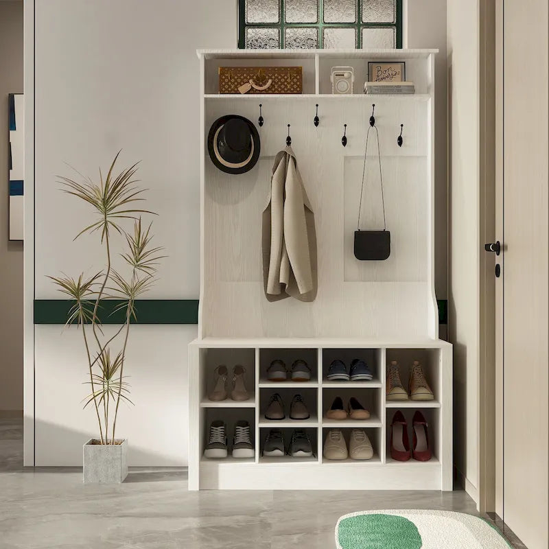 Meuble d'entrée avec banc, étagère à chaussures et patères