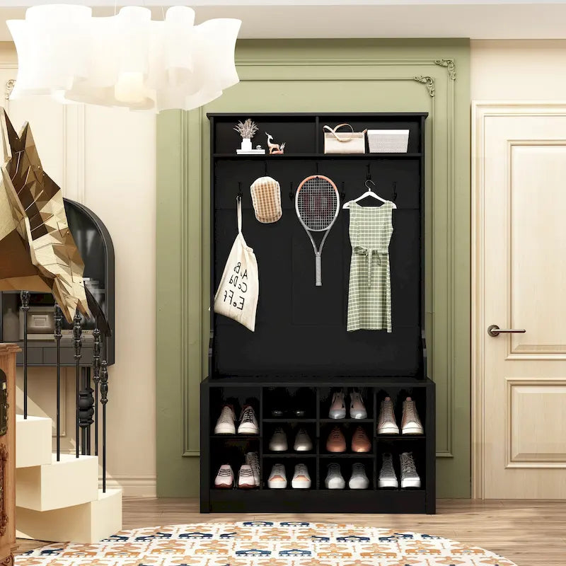 Meuble d'entrée avec banc, étagère à chaussures et patères