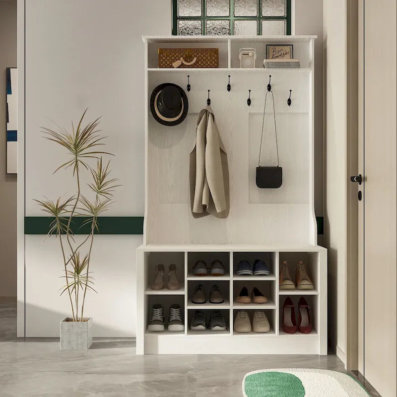 Meuble d'entrée avec banc, étagère à chaussures et patères