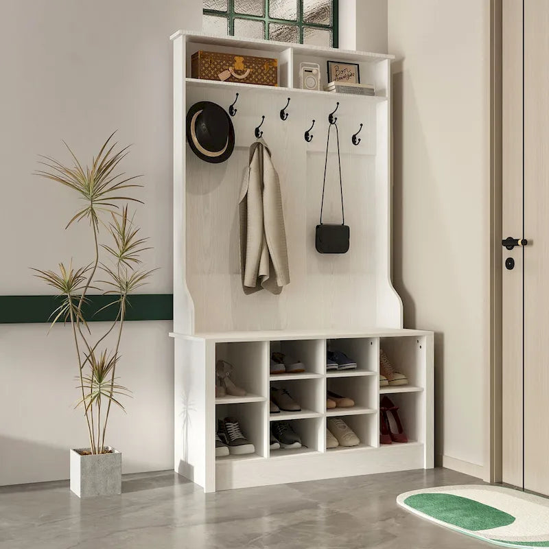 Meuble d'entrée avec banc, étagère à chaussures et patères