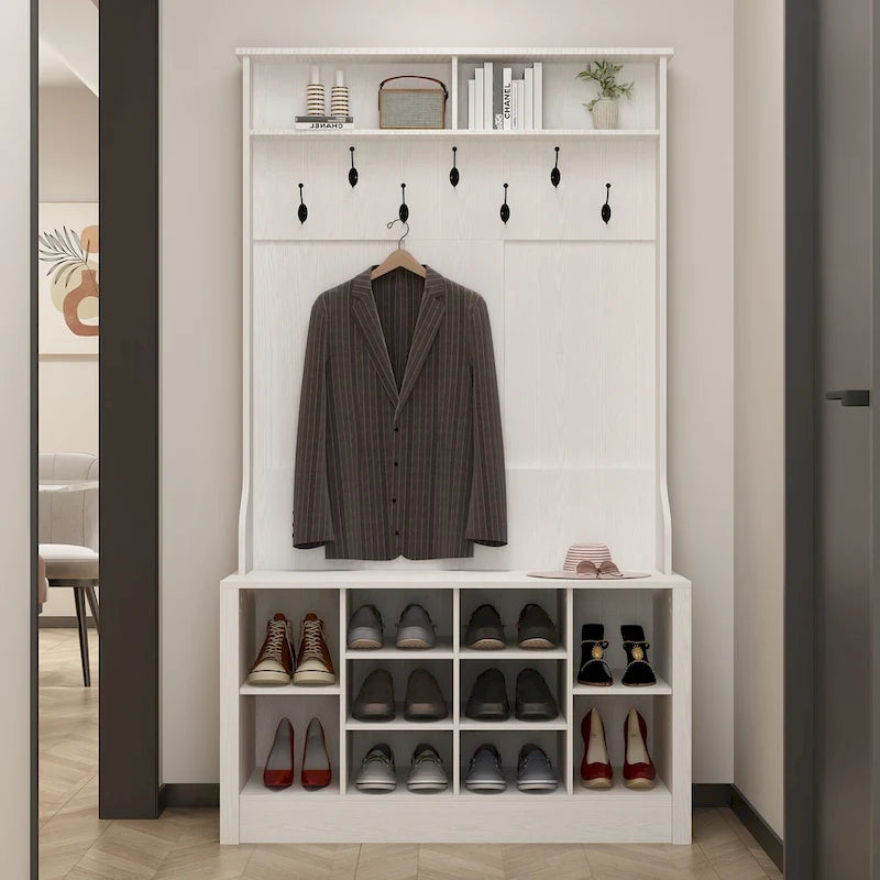 Meuble d'entrée avec banc, étagère à chaussures et patères