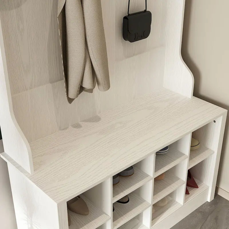 Meuble d'entrée avec banc, étagère à chaussures et patères