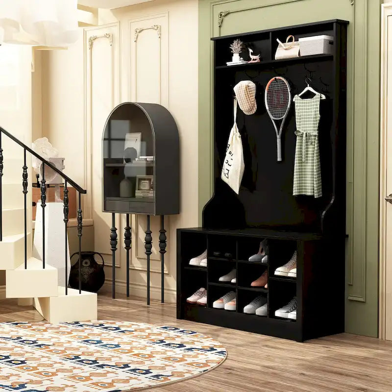Meuble d'entrée avec banc, étagère à chaussures et patères