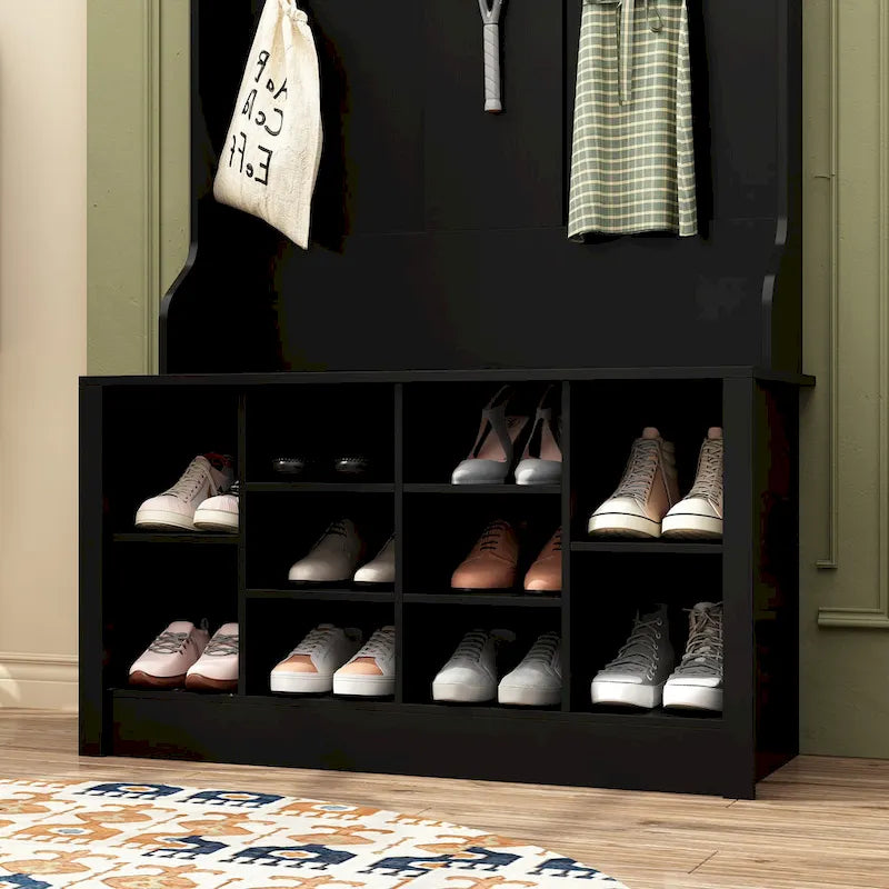 Meuble d'entrée avec banc, étagère à chaussures et patères