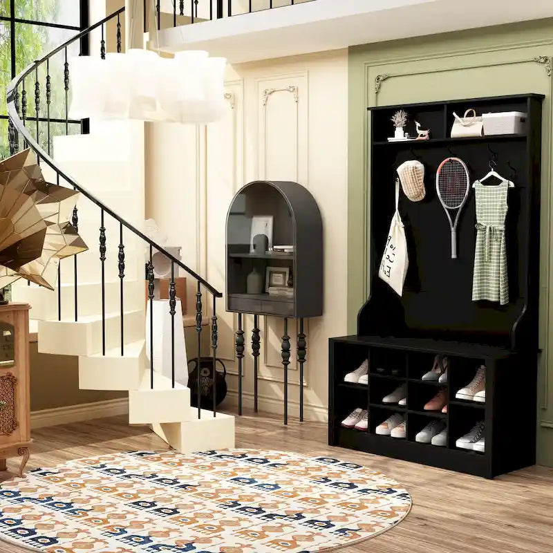 Meuble d'entrée avec banc, étagère à chaussures et patères
