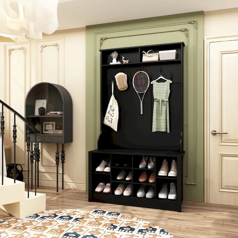 Meuble d'entrée avec banc, étagère à chaussures et patères