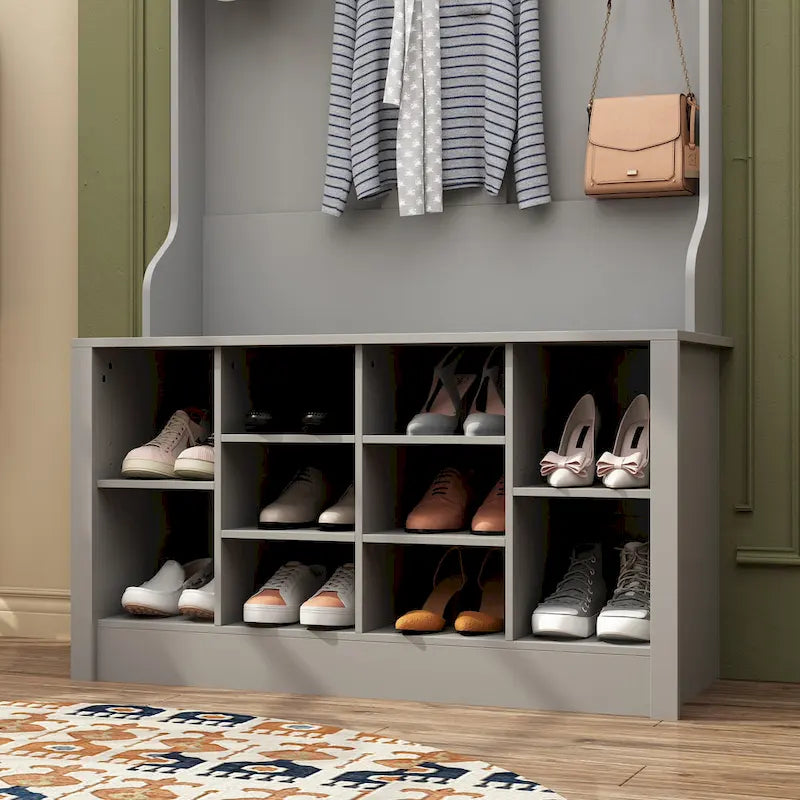 Meuble d'entrée avec banc, étagère à chaussures et patères