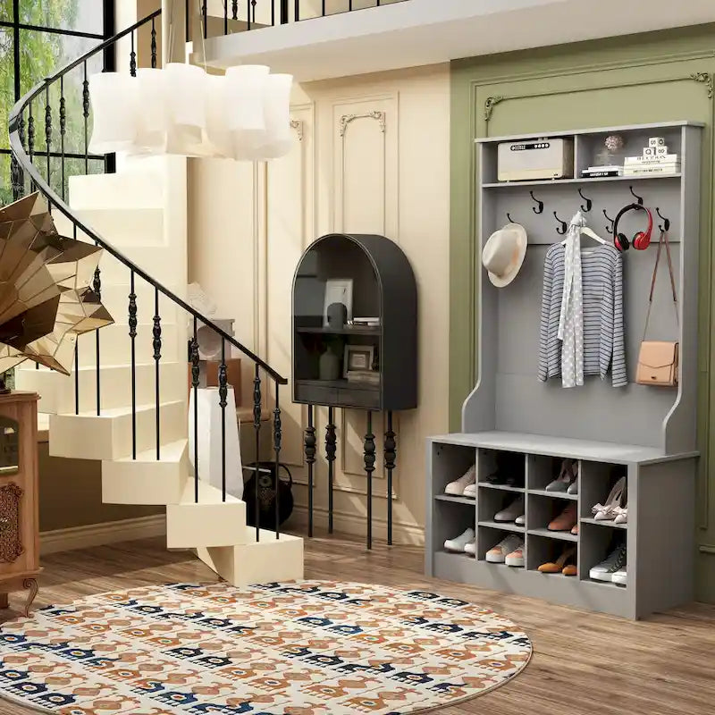 Meuble d'entrée avec banc, étagère à chaussures et patères