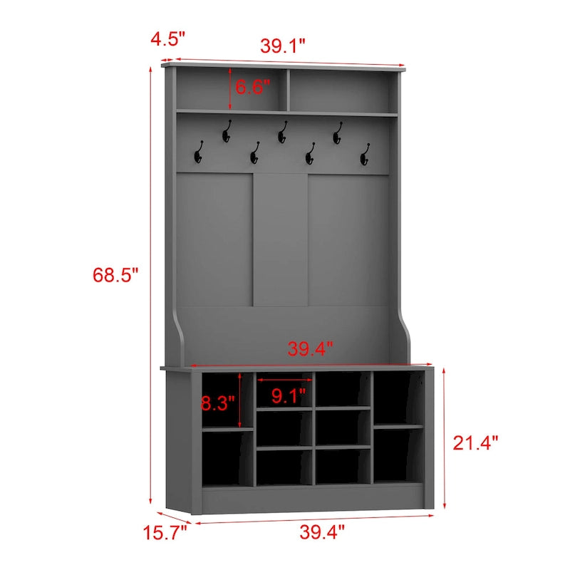 Meuble d'entrée avec banc, étagère à chaussures et patères