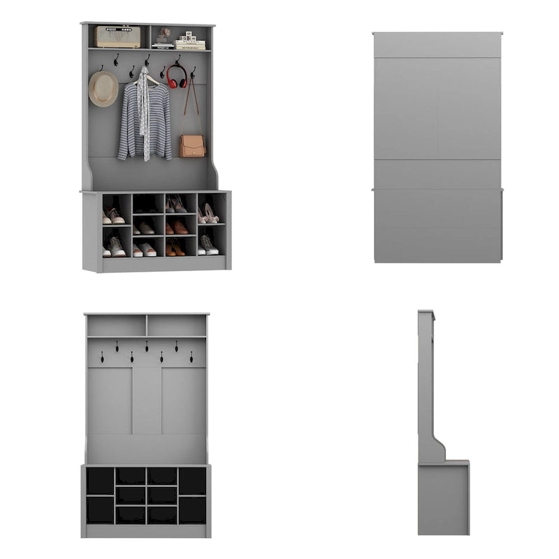 Meuble d'entrée avec banc, étagère à chaussures et patères