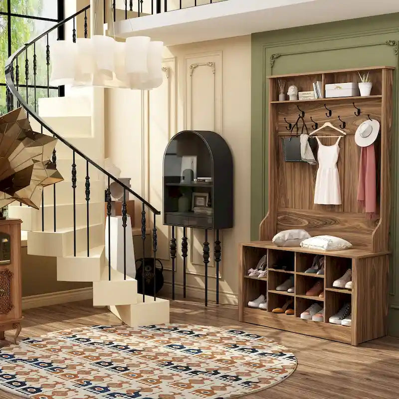 Meuble d'entrée avec banc, étagère à chaussures et patères