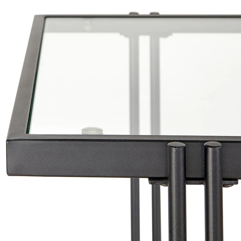Table basse à deux plateaux en métal et verre trempé avec étagère inférieure