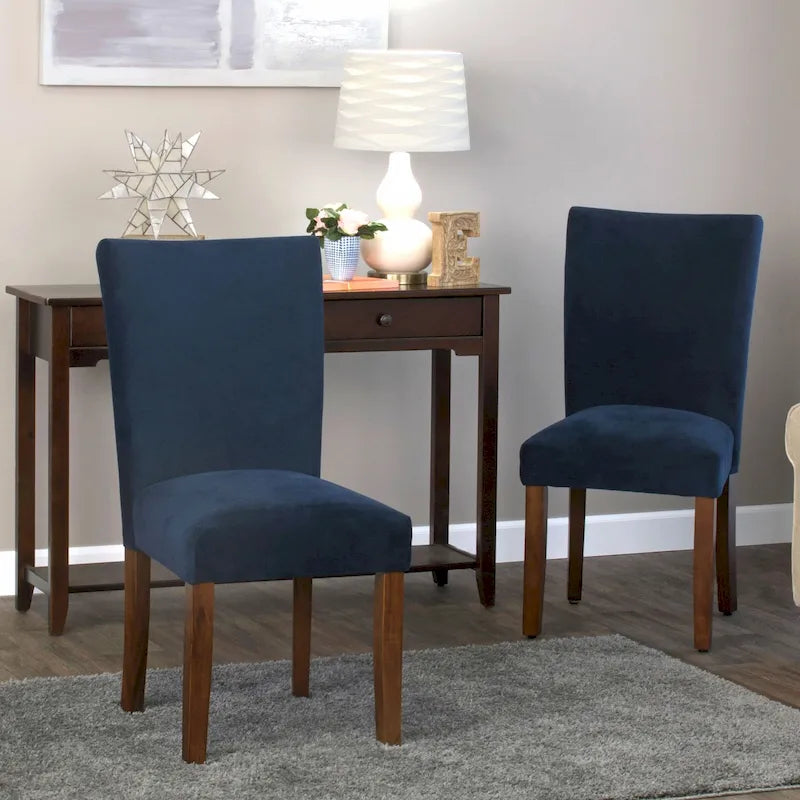 Chaise de salle à manger Parsons classique en velours bleu marine foncé avec pieds en noyer