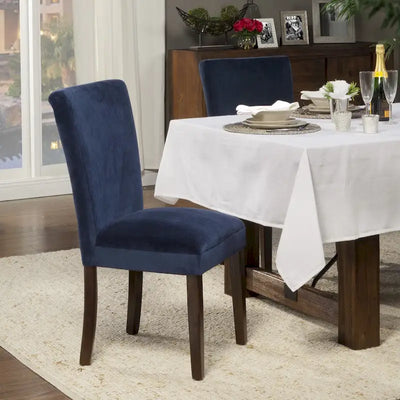 Chaise de salle à manger Parsons classique en velours bleu marine foncé avec pieds en noyer