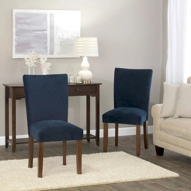 Chaise de salle à manger Parsons classique en velours bleu marine foncé avec pieds en noyer