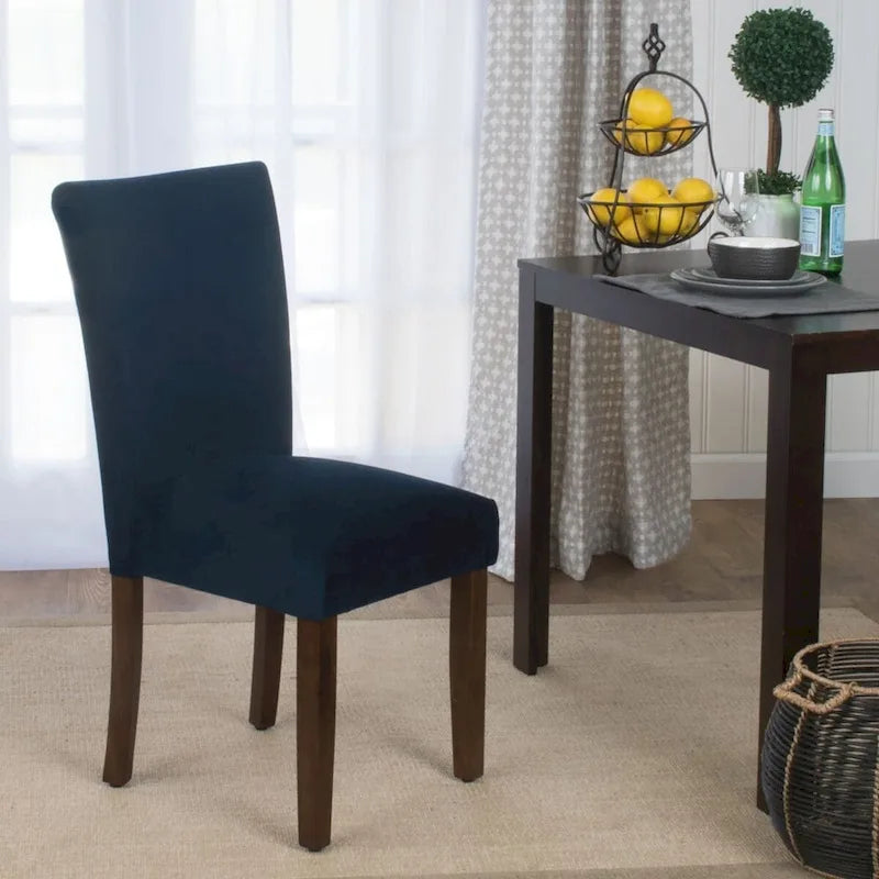 Chaise de salle à manger Parsons classique en velours bleu marine foncé avec pieds en noyer