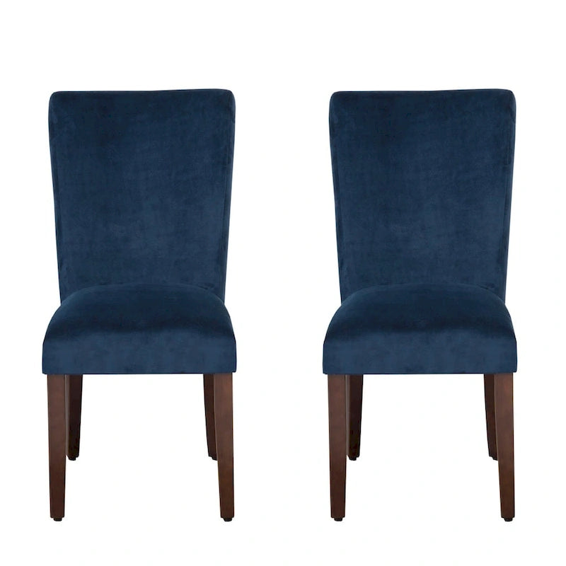 Chaise de salle à manger Parsons classique en velours bleu marine foncé avec pieds en noyer