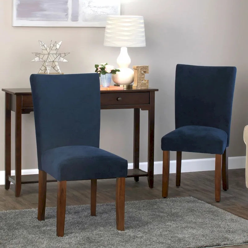 Chaise de salle à manger Parsons classique en velours bleu marine foncé avec pieds en noyer