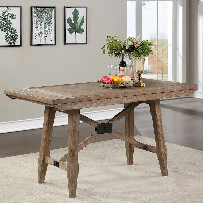 Table de salle à manger hauteur comptoir style rustique avec finition bois flotté vieilli