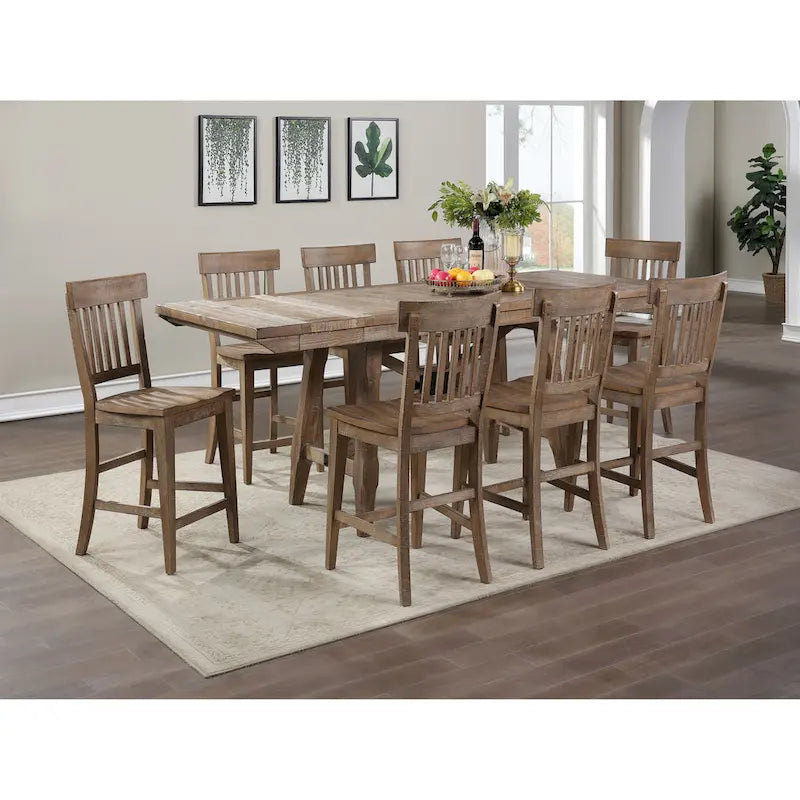 Table de salle à manger hauteur comptoir style rustique avec finition bois flotté vieilli