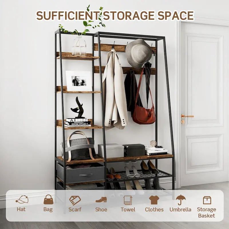 Porte-manteau avec banc et rangement à chaussures pour entrée
