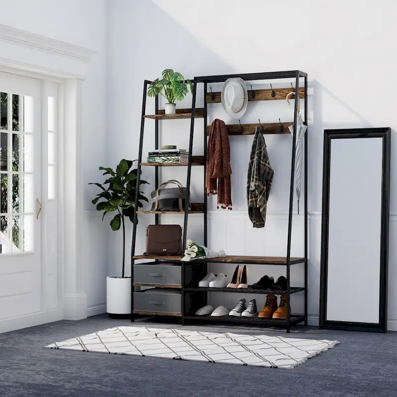 Porte-manteau avec banc et rangement à chaussures pour entrée
