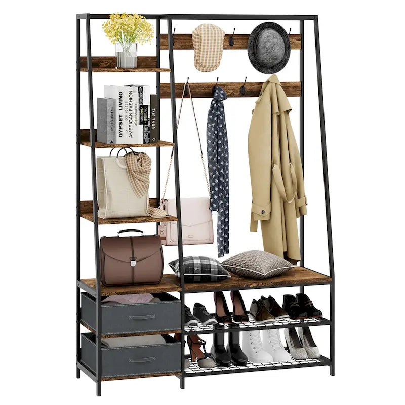Porte-manteau avec banc et rangement à chaussures pour entrée