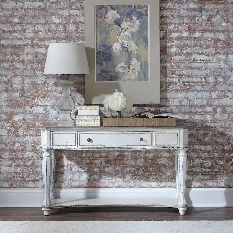 Console de canapé blanc antique avec tiroir et étagère inférieure de rangement