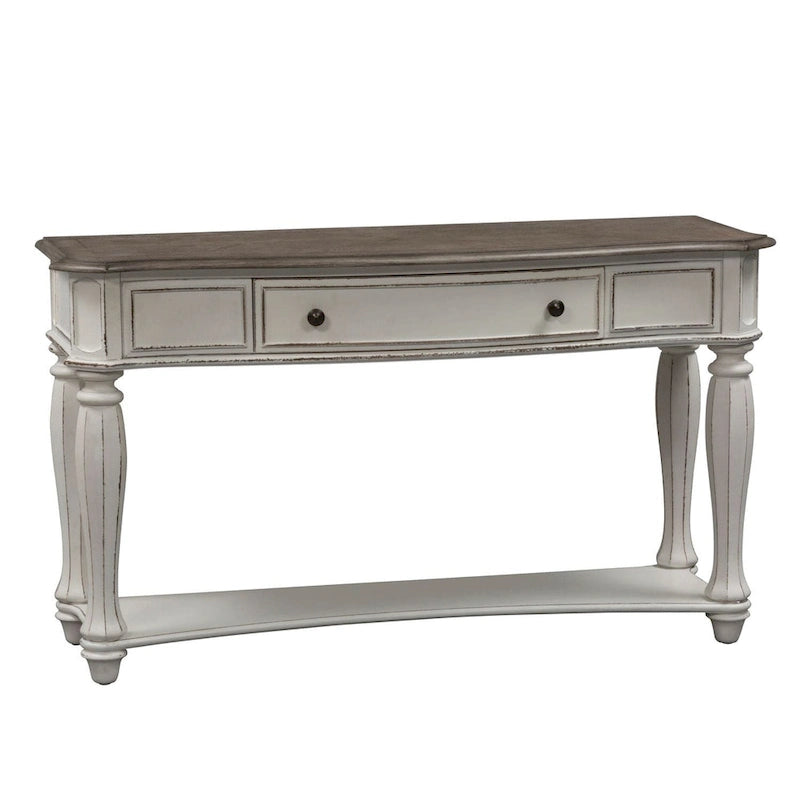 Console de canapé blanc antique avec tiroir et étagère inférieure de rangement