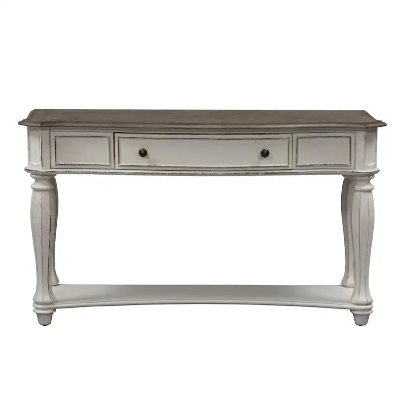 Console de canapé blanc antique avec tiroir et étagère inférieure de rangement