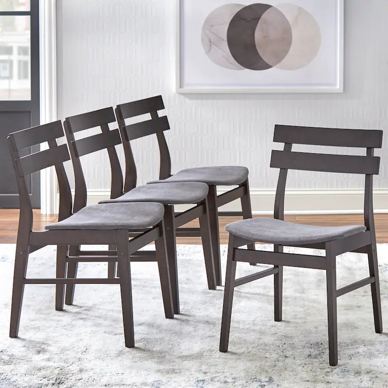 Chaise de salle à manger en bois massif du milieu du siècle avec assise rembourrée gris foncé