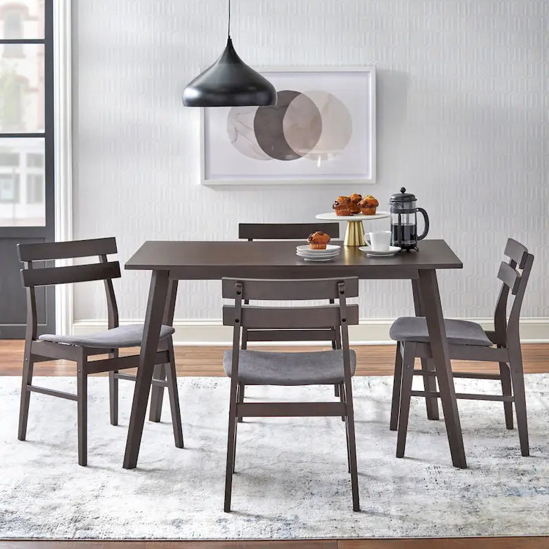 Chaise de salle à manger en bois massif du milieu du siècle avec assise rembourrée gris foncé