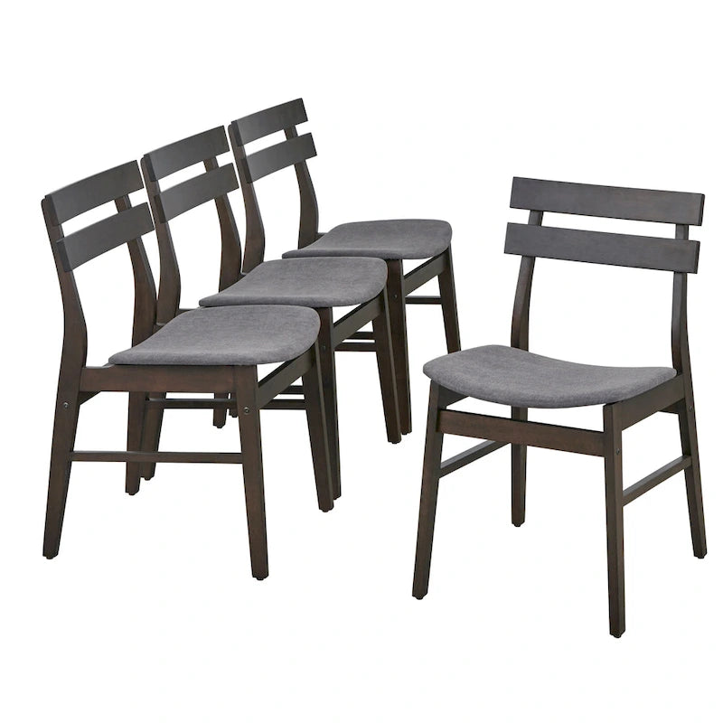 Chaise de salle à manger en bois massif du milieu du siècle avec assise rembourrée gris foncé