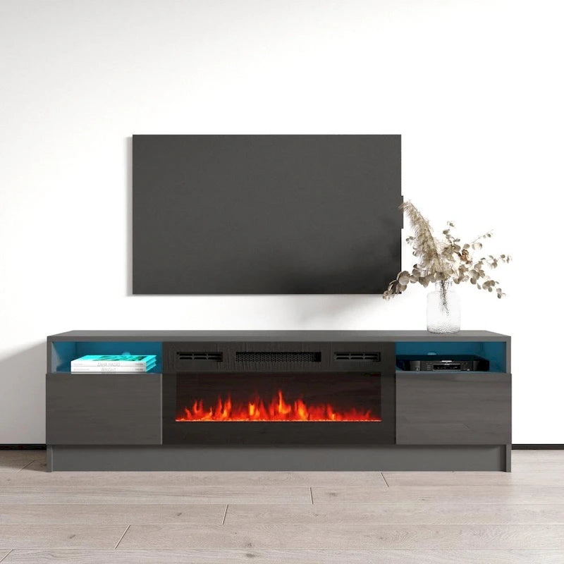 Meuble TV de cheminée électrique moderne de 160 cm avec lumières LED