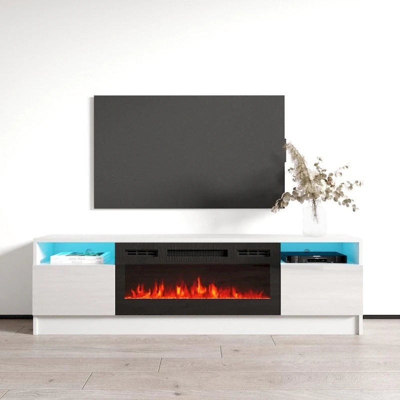 Meuble TV de cheminée électrique moderne de 160 cm avec lumières LED