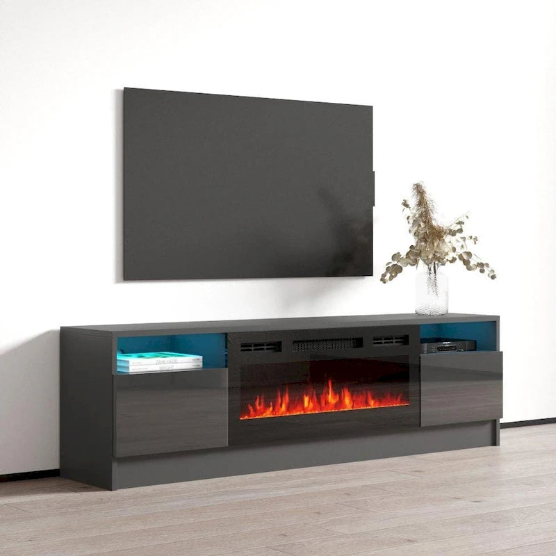 Meuble TV de cheminée électrique moderne de 160 cm avec lumières LED