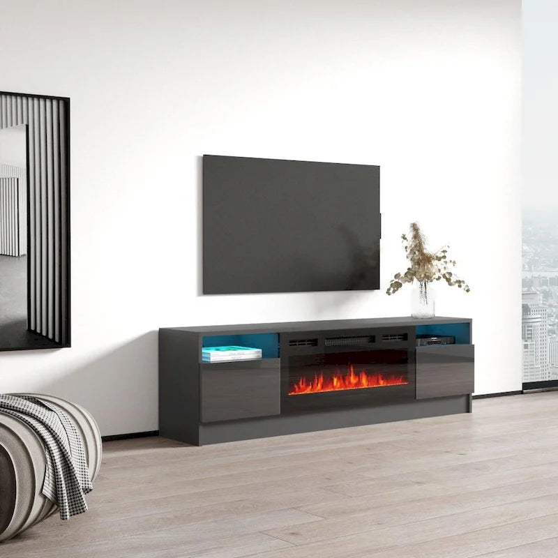 Meuble TV de cheminée électrique moderne de 160 cm avec lumières LED