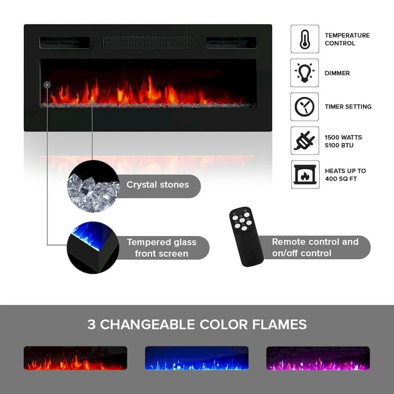 Meuble TV de cheminée électrique moderne de 160 cm avec lumières LED