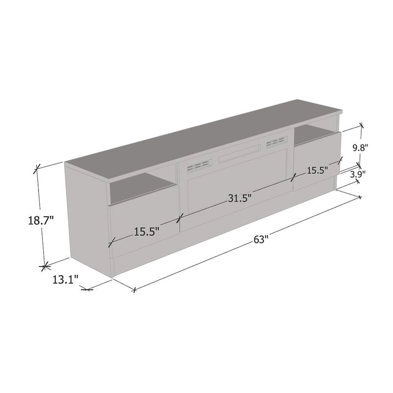 Meuble TV de cheminée électrique moderne de 160 cm avec lumières LED