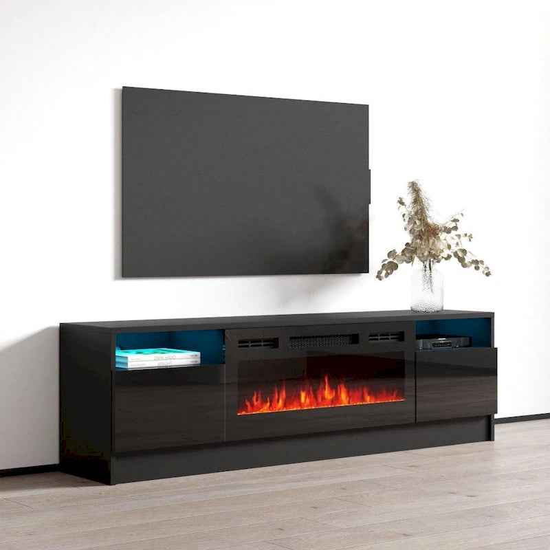 Meuble TV de cheminée électrique moderne de 160 cm avec lumières LED