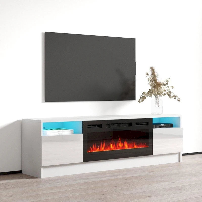 Meuble TV de cheminée électrique moderne de 160 cm avec lumières LED