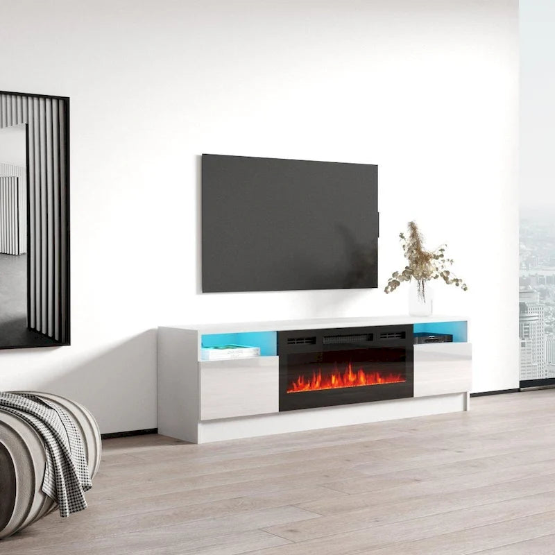 Meuble TV de cheminée électrique moderne de 160 cm avec lumières LED