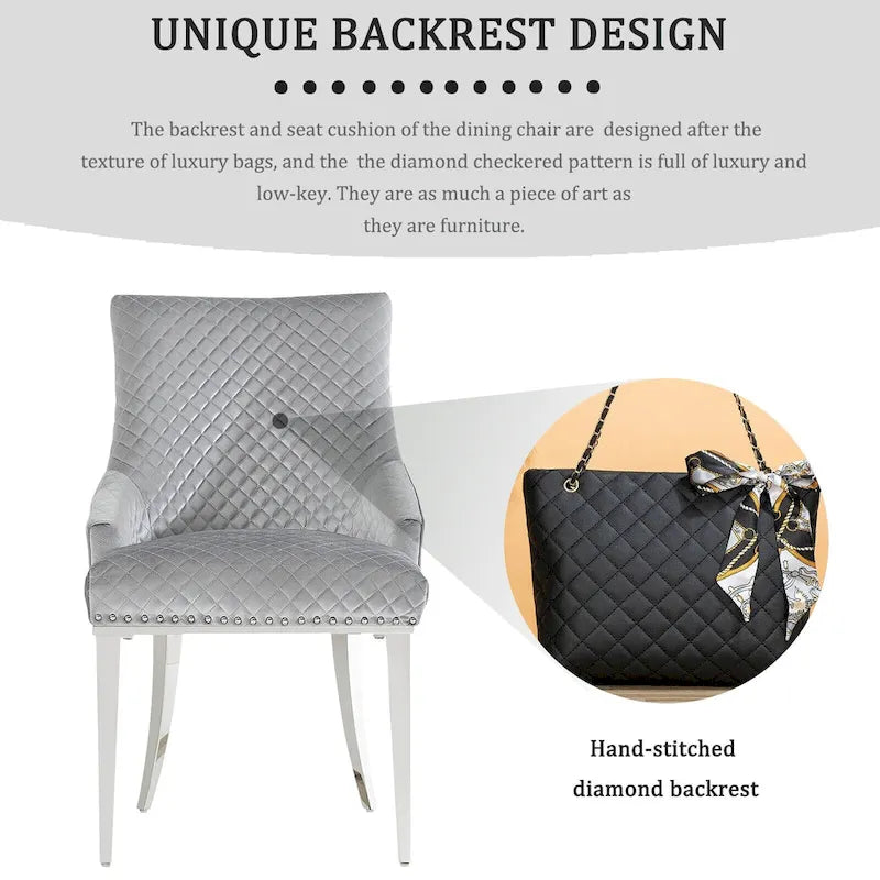 Chaise de salle à manger moderne en velours gris clair avec pieds en argent chromé