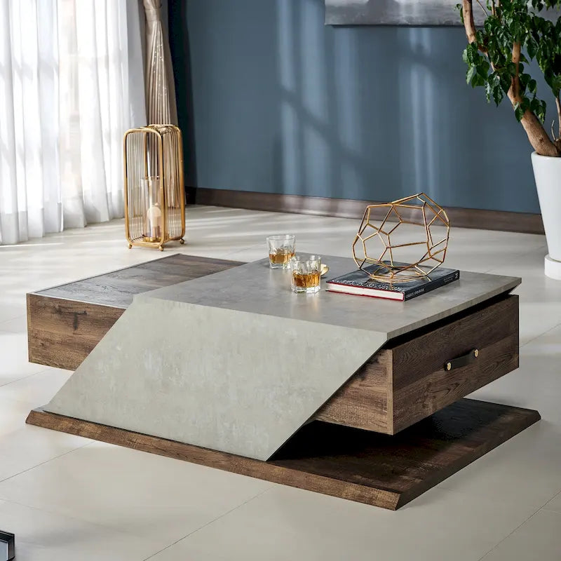 Table Basse Relevable et Ajustable Industrielle de 47 Pouces avec Tiroir de Rangement