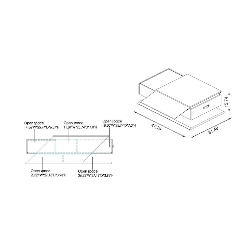 Table Basse Relevable et Ajustable Industrielle de 47 Pouces avec Tiroir de Rangement