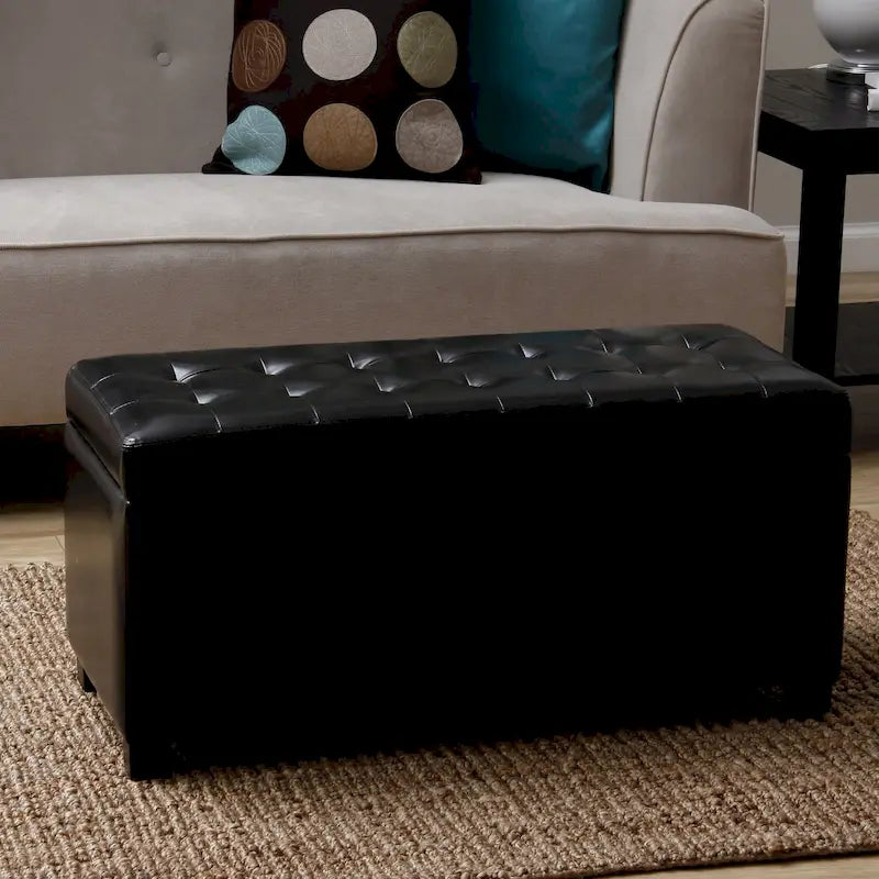Banc de rangement capitonné en similicuir avec cadre en bois et rangement dissimulé