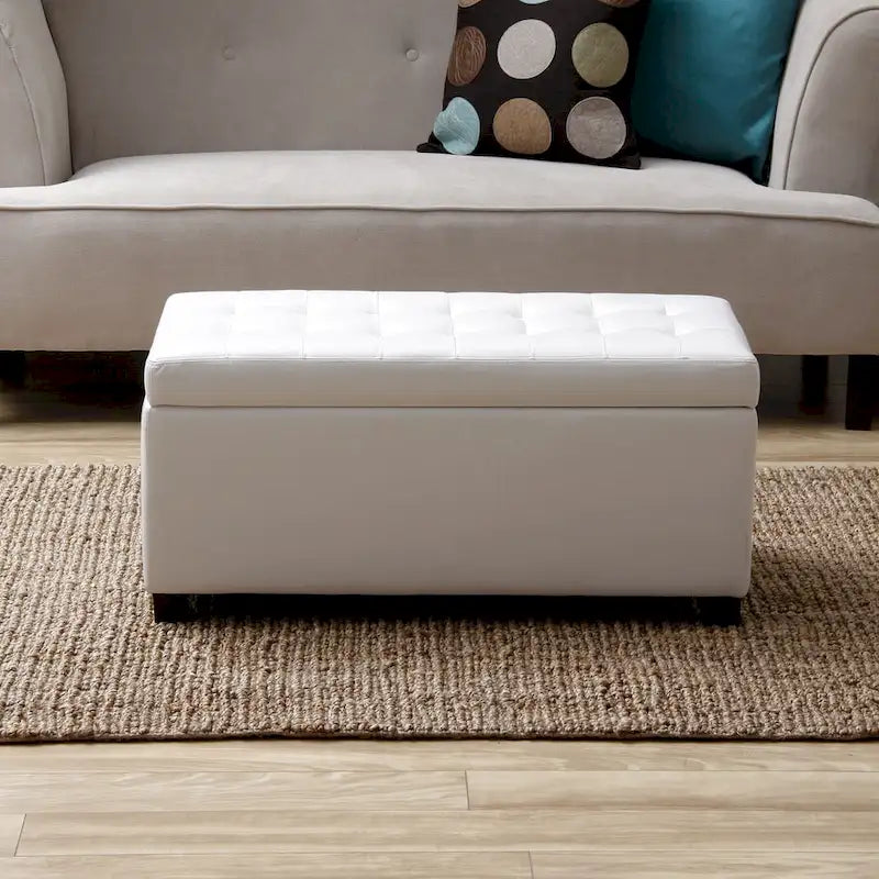 Banc de rangement capitonné en similicuir avec cadre en bois et rangement dissimulé