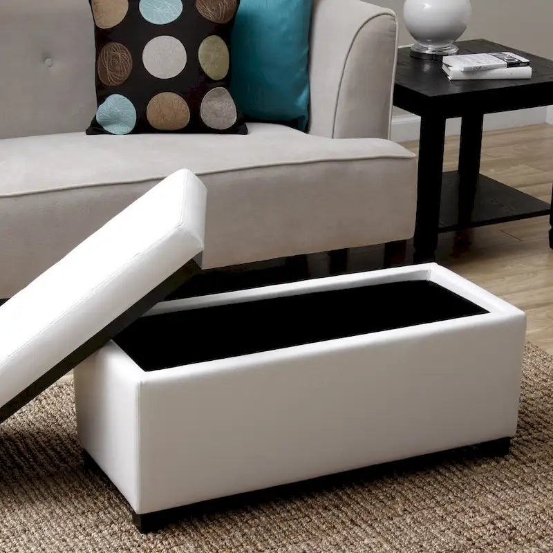 Banc de rangement capitonné en similicuir avec cadre en bois et rangement dissimulé